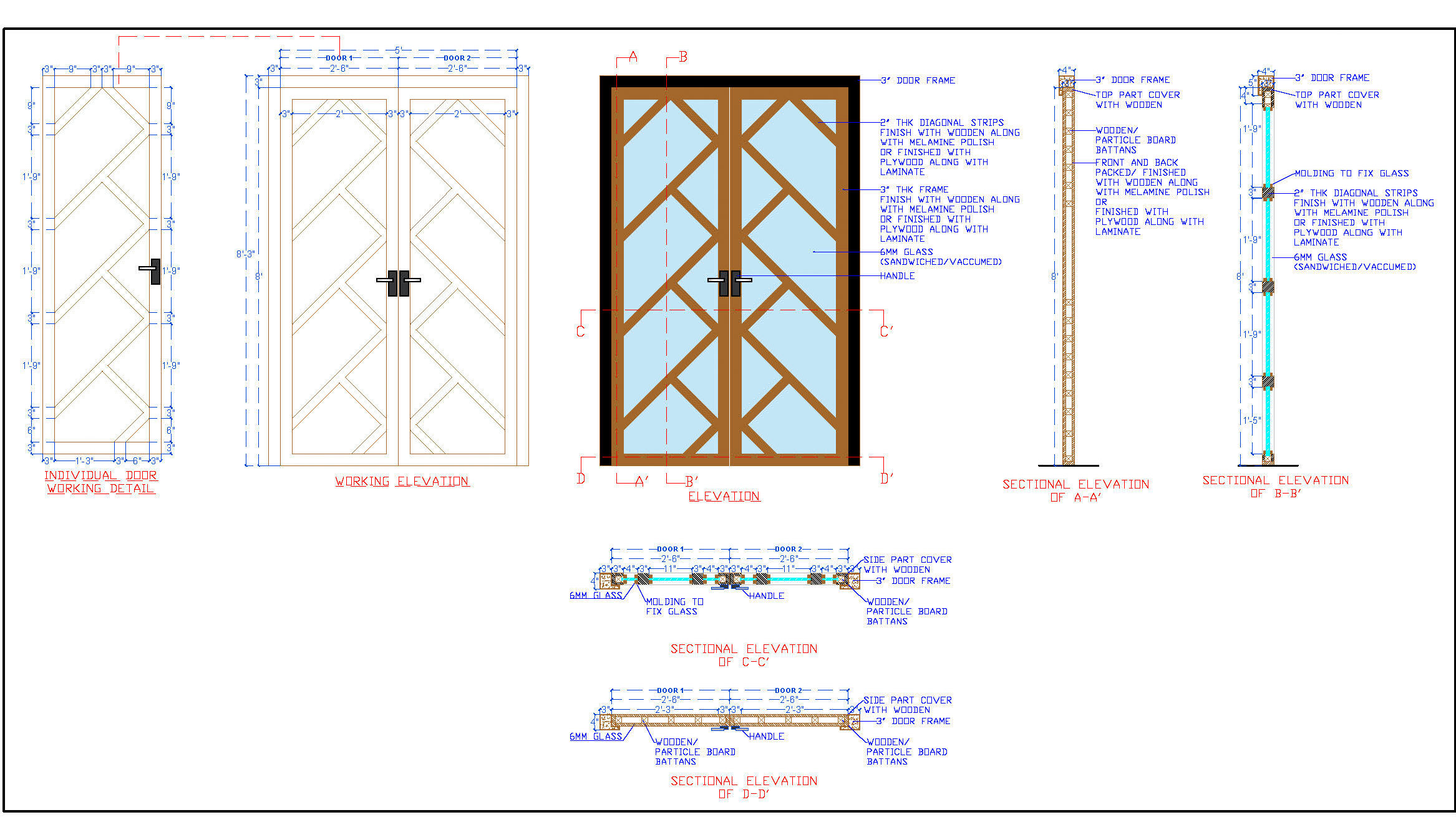 Wood and Glass Double Door DWG Details